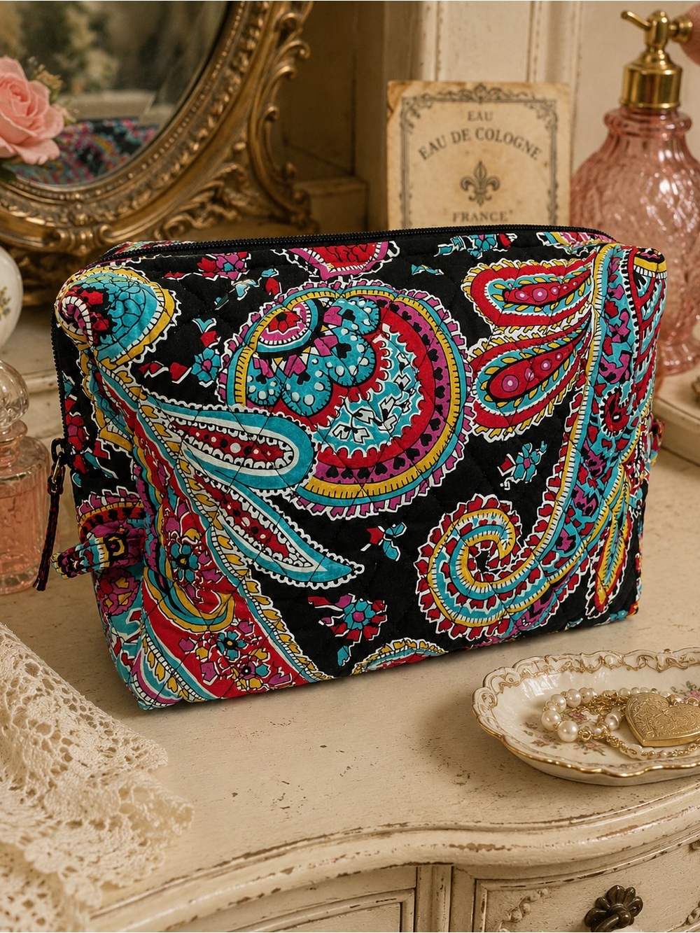 Vera Bradley Parisian Paisley Quilted Cosmetic Makeup Bag Pouch